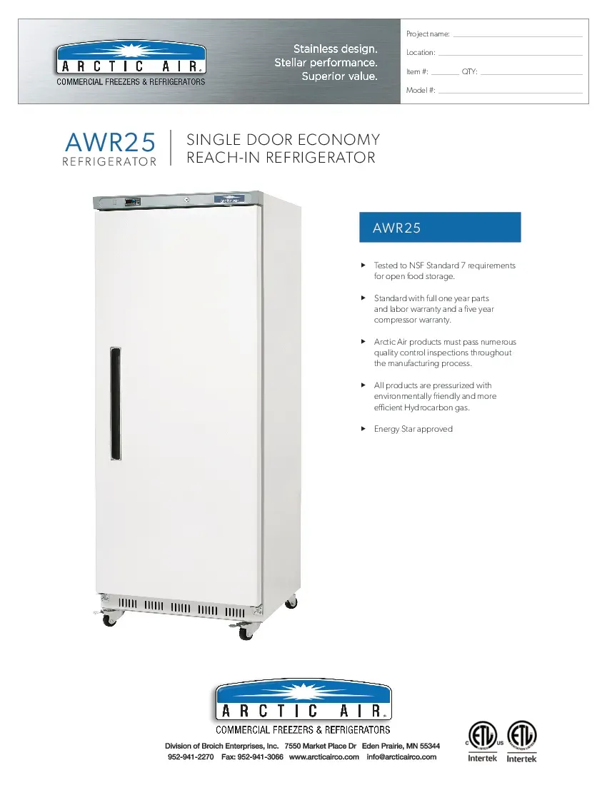 arctic-air-awr25-refrigerator-reach-in-115v-one-section-self-contained-spec-260726009dsy.pdf